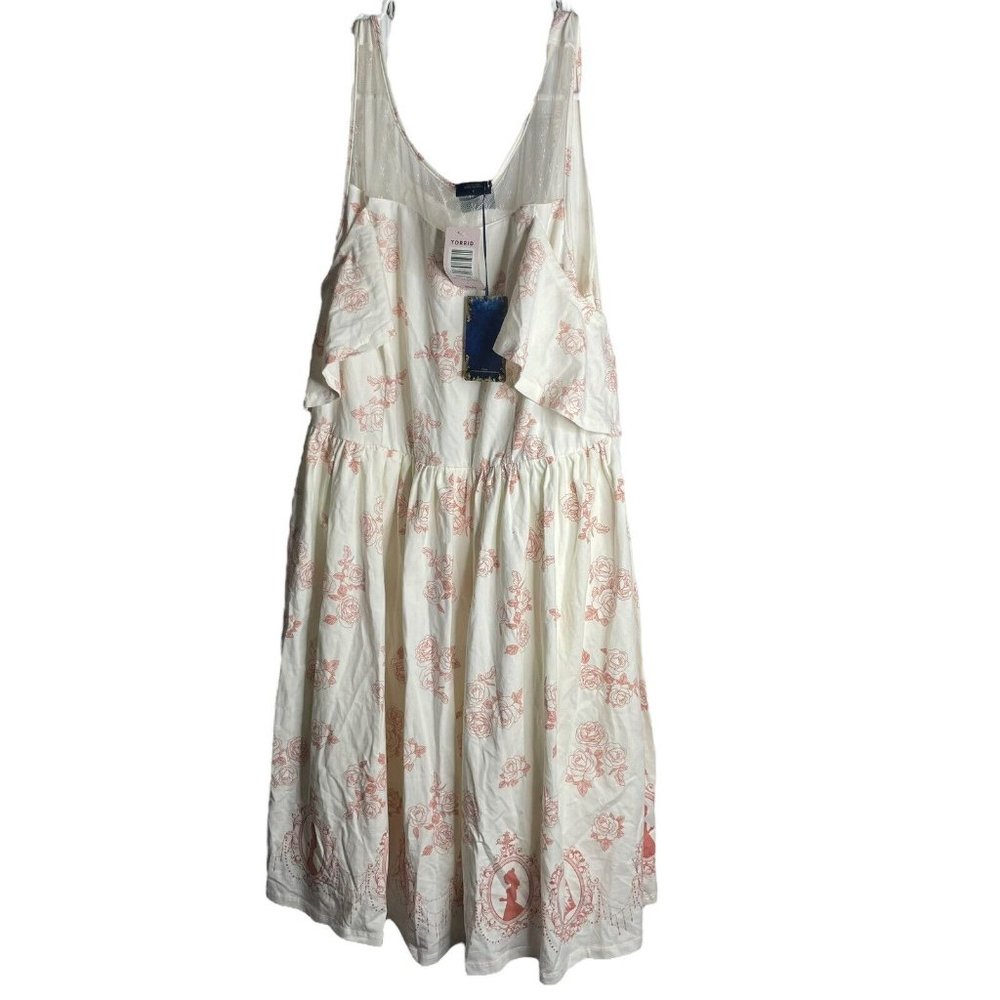 Torrid Beauty and the Beast Dress Womens 1X Ivory Pink Rose Floral Lace New